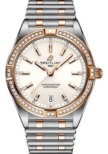 Breitling Chronomat 32 Watch - Steel and 18K Red Gold (Gem-set) - White Diamond Dial - Metal Bracelet - U77310591A1U1 - Luxury Time NYC