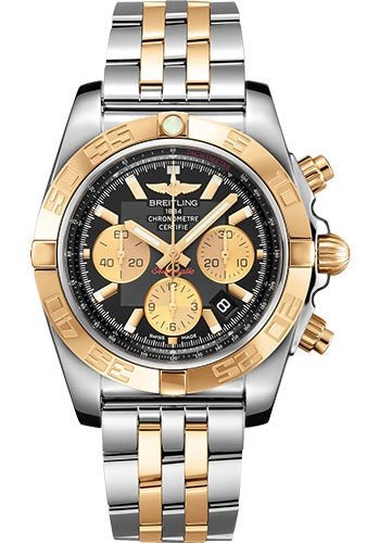 Breitling Chronomat 44 Watch - Steel & Gold - Onyx Black Dial - Steel And Gold Bracelet - CB0110121B1C1 - Luxury Time NYC