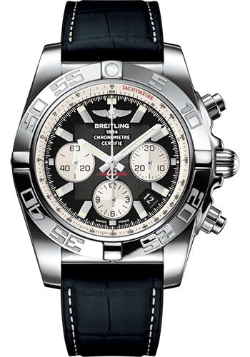 Breitling Chronomat 44 Watch - Steel polished - Onyx Black Dial - Gray Croco Strap - Folding Buckle - AB011012/B967/296S/A20D.4 - Luxury Time NYC