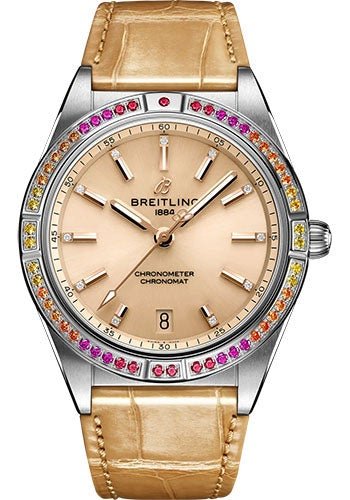 Breitling Chronomat Automatic 36 South Sea Watch - Stainless Steel (Gem-set) - Beige Dial - Beige Alligator Leather Strap - Folding Buckle - A10380611A1P1 - Luxury Time NYC