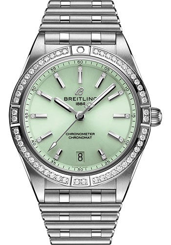 Breitling Chronomat Automatic 36 Watch - Stainless Steel (Gem-set) - Mint Green Diamond Dial - Metal Bracelet - A10380591L1A1 - Luxury Time NYC