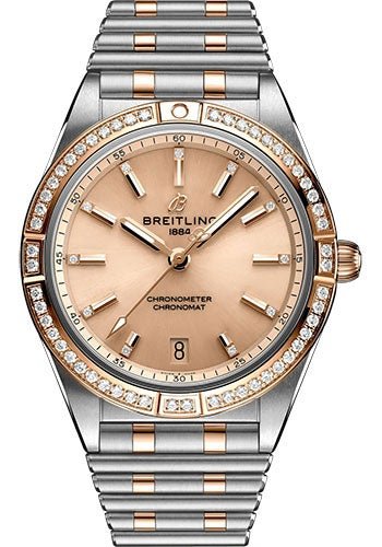 Breitling Chronomat Automatic 36 Watch - Steel and 18K Red Gold (Gem-set) - Copper Diamond Dial - Metal Bracelet - U10380591K1U1 - Luxury Time NYC