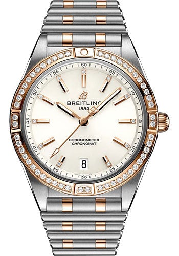 Breitling Chronomat Automatic 36 Watch - Steel and 18K Red Gold (Gem-set) - White Diamond Dial - Metal Bracelet - U10380591A1U1 - Luxury Time NYC