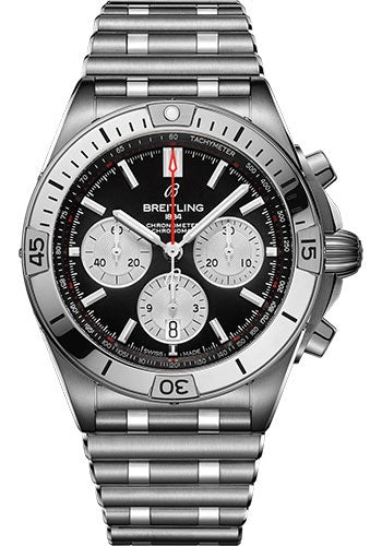 Breitling Chronomat B01 42 Watch - Stainless Steel - Black Dial - Metal Bracelet - AB0134101B1A1 - Luxury Time NYC