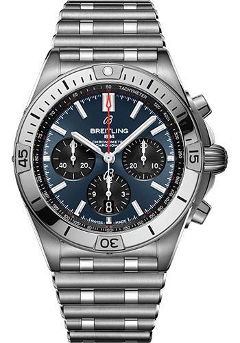 Breitling Chronomat B01 42 Watch - Stainless Steel - Blue Dial - Metal Bracelet - AB0134101C1A1 - Luxury Time NYC