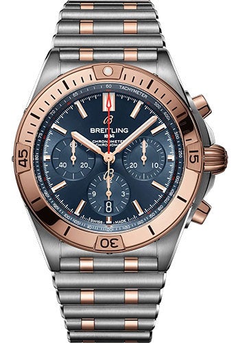 Breitling Chronomat B01 42 Watch - Steel and 18K Red Gold - Blue Dial - Metal Bracelet - UB0134101C1U1 - Luxury Time NYC