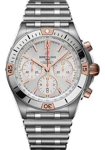 Breitling Chronomat B01 42 Watch - Steel and 18K Red Gold - Silver Dial - Metal Bracelet - IB0134101G1A1 - Luxury Time NYC