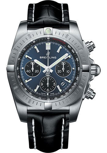 Breitling Chronomat B01 Chronograph 44 Watch - Steel Case - Blackeye Blue Dial - Black Croco Strap - AB0115101C1P2 - Luxury Time NYC