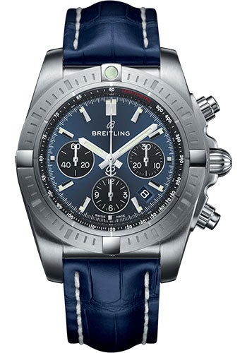 Breitling Chronomat B01 Chronograph 44 Watch - Steel Case - Blackeye Blue Dial - Blue Croco Strap - AB0115101C1P1 - Luxury Time NYC