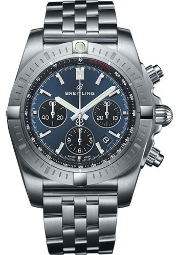 Breitling Chronomat B01 Chronograph 44 Watch - Steel Case - Blackeye Blue Dial - Steel Pilot Bracelet - AB0115101C1A1 - Luxury Time NYC