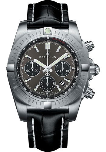 Breitling Chronomat B01 Chronograph 44 Watch - Steel Case - Blackeye Gray Dial - Black Croco Strap - AB0115101F1P1 - Luxury Time NYC