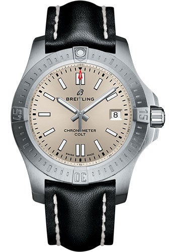 Breitling Chronomat Colt Automatic 41 Watch - Steel Case - Silver Dial - Black Leather Strap - A17313101G1X1 - Luxury Time NYC