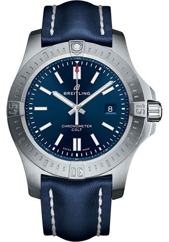 Breitling Chronomat Colt Automatic 44 Watch - Steel Case - Mariner Blue Dial - Blue Leather Strap - A17388101C1X1 - Luxury Time NYC