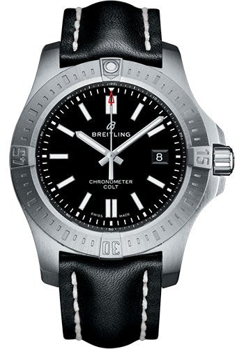 Breitling Chronomat Colt Automatic 44 Watch - Steel Case - Volcano Black Dial - Black Leather Strap - A17388101B1X1 - Luxury Time NYC