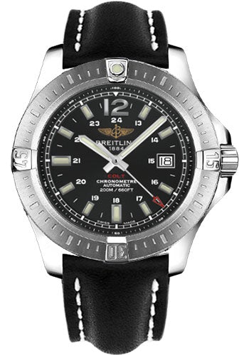 Breitling Colt Automatic Watch - 44mm Steel Case - Volcano Black Dial - Black Leather Strap - A1738811/BD44/435X/A20BA.1 - Luxury Time NYC