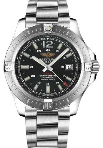 Breitling Colt Automatic Watch - 44mm Steel Case - Volcano Black Dial - Satin Steel Professional III Bracelet - A1738811/BD44/173A - Luxury Time NYC