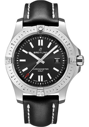 Breitling Colt Automatic Watch - Stainless Steel - Black Dial - Black Calfskin Leather Strap - Folding Buckle - A17388101B1X2 - Luxury Time NYC