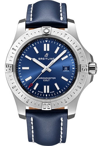Breitling Colt Automatic Watch - Steel - Mariner Blue Dial - Blue Leather Strap - Folding Buckle - A17388101C1X3 - Luxury Time NYC