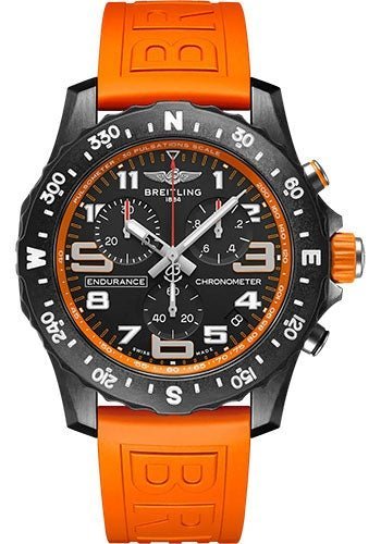 Breitling Endurance Pro Watch - Breitlight¬Æ - Black Dial - Orange Rubber Strap - Tang Buckle - X82310A51B1S1 - Luxury Time NYC