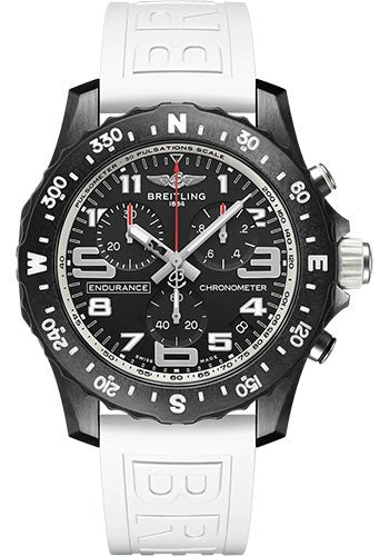 Breitling Endurance Pro Watch - Breitlight¬Æ - Black Dial - White Rubber Strap - Tang Buckle - X82310A71B1S1 - Luxury Time NYC