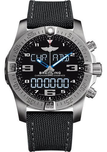 Breitling Exospace B55 Watch - Titanium - Volcano Black Dial - Black Military Strap - Tang Buckle - EB5510H2/BE79/100W/A20BASA.1 - Luxury Time NYC