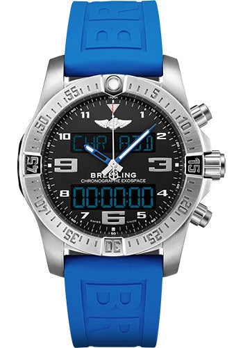 Breitling Exospace B55 Watch - Titanium - Volcano Black Dial - Blue And Black Rubber Strap - Folding Buckle - EB5510H21B1S1 - Luxury Time NYC