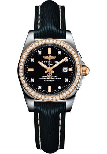 Breitling Galactic 29 Sleek Watch - Stainless Steel - Black Dial - Blue Calfskin Leather Strap - Tang Buckle - C72348531B1X1 - Luxury Time NYC