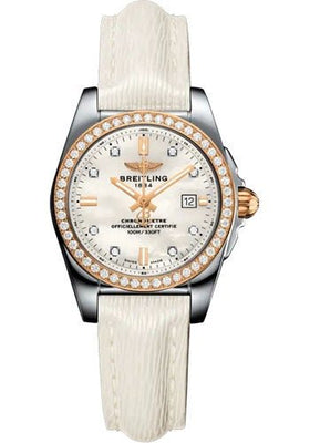 Breitling Galactic 29 Sleek Watch - Stainless Steel - Mother-Of-Pearl Dial - White Calfskin Leather Strap - Tang Buckle - C72348531A1X1 - Luxury Time NYC