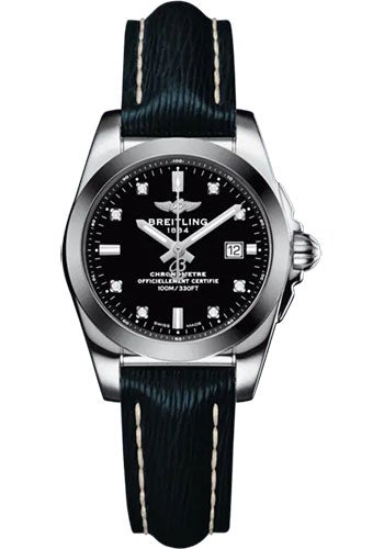 Breitling Galactic 29 Sleek Watch - Steel and Tungsten - Black Diamond Dial - Blue Calfskin Leather Strap - Tang Buckle - W72348121B1X1 - Luxury Time NYC