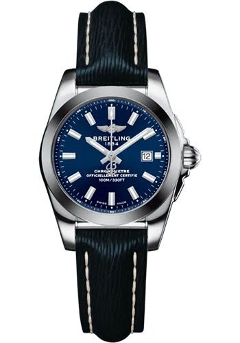 Breitling Galactic 29 Sleek Watch - Steel and Tungsten - Blue Dial - Blue Calfskin Leather Strap - Tang Buckle - W72348121C1X1 - Luxury Time NYC