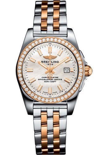 Breitling Galactic 29 Sleek Watch - Steel & rose Gold, gem-set bezel - Mother-Of-Pearl Dial - Steel And Rose Gold Bracelet - C7234853/A791/791C - Luxury Time NYC