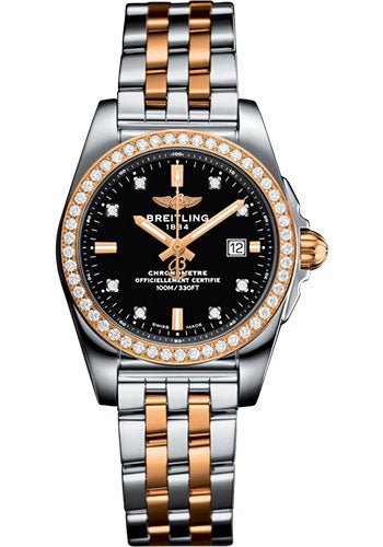 Breitling Galactic 29 Sleek Watch - Steel & rose Gold, gem-set bezel - Trophy Black Diamond Dial - Two-Tone Bracelet - C72348531B1C1 - Luxury Time NYC
