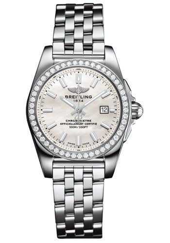 Breitling Galactic 29 SleekT Watch - Steel Case - Mother Of Pearl Dial - Steel Pilot Bracelet - A7234853/A784/791A - Luxury Time NYC