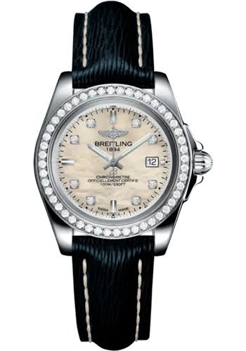 Breitling Galactic 32 Sleek Watch - Stainless Steel - Mother-Of-Pearl Dial - Blue Calfskin Leather Strap - Tang Buckle - A71330531A1X1 - Luxury Time NYC
