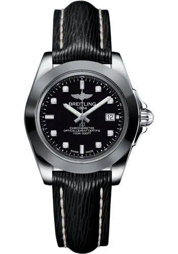Breitling Galactic 32 Sleek Watch - Steel and Tungsten - Black Dial - Black Calfskin Leather Strap - Tang Buckle - W71330121B1X1 - Luxury Time NYC