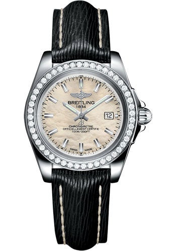 Breitling Galactic 32 Sleek Watch - Steel - Mother-Of-Pearl Dial - Black Sahara Strap - Tang Buckle - A7133053/A800/208X/A14BA.1 - Luxury Time NYC