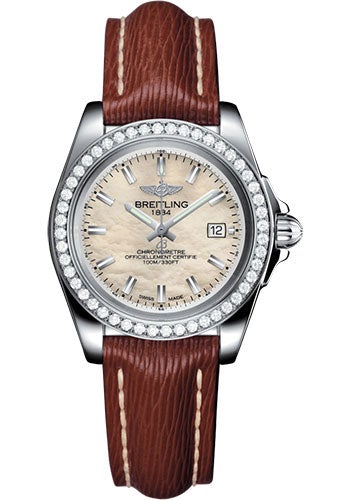 Breitling Galactic 32 Sleek Watch - Steel - Mother-Of-Pearl Dial - Brown Sahara Strap - Tang Buckle - A7133053/A800/211X/A14BA.1 - Luxury Time NYC