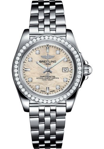Breitling Galactic 32 Sleek Watch - Steel - Mother-Of-Pearl Diamond Dial - Steel Bracelet - A71330531A1A1 - Luxury Time NYC