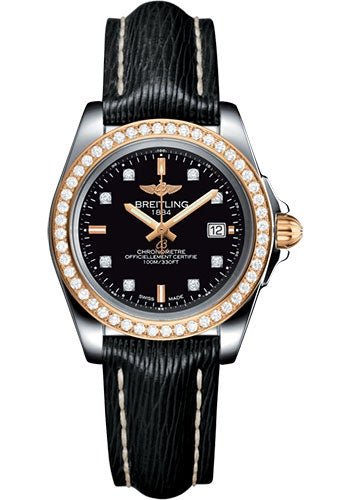 Breitling Galactic 32 Sleek Watch - Steel & rose Gold, gem-set bezel - Trophy Black Diamond Dial - Black Sahara Strap - C7133053/BF64/208X/A14BA.1 - Luxury Time NYC