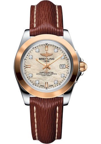 Breitling Galactic 32 Sleek Watch - Steel & rose Gold - Mother-Of-Pearl Diamond Dial - Brown Sahara Strap - Tang Buckle - C7133012/A803/211X/A14BA.1 - Luxury Time NYC