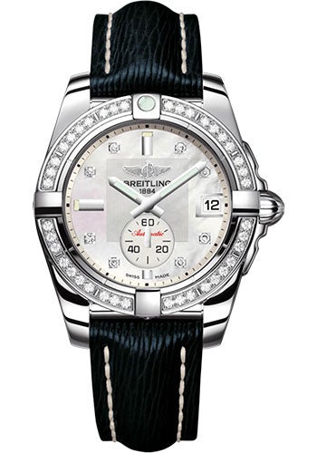 Breitling Galactic 36 Automatic Watch - Stainless Steel - Mother-Of-Pearl Dial - Blue Calfskin Leather Strap - Tang Buckle - A37330531A1X1 - Luxury Time NYC