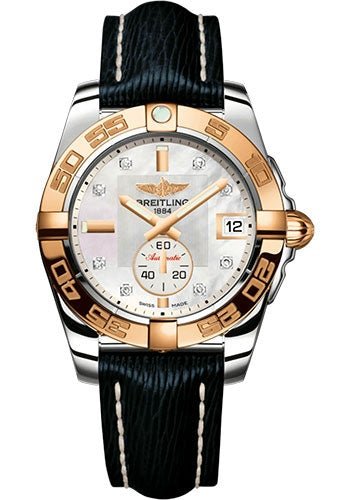 Breitling Galactic 36 Automatic Watch - Steel and 18K Rose Gold - Mother-Of-Pearl Dial - Blue Calfskin Leather Strap - Tang Buckle - C37330121A2X1 - Luxury Time NYC
