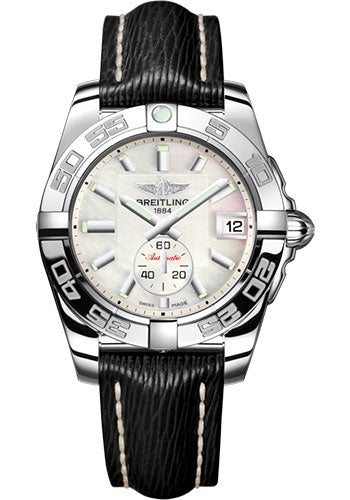 Breitling Galactic 36 Automatic Watch - Steel - Pearl Dial - Black Sahara Strap - A3733012/A716/213X/A16BA.1 - Luxury Time NYC