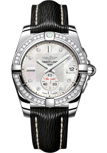 Breitling Galactic 36 Automatic Watch - Steel - Pearl Diamond Dial - Black Sahara Strap - A3733053/A717/213X/A16BA.1 - Luxury Time NYC