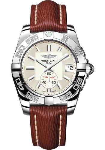 Breitling Galactic 36 Automatic Watch - Steel - Silver Dial - Brown Sahara Strap - Tang Buckle - A3733012/G706/216X/A16BA.1 - Luxury Time NYC
