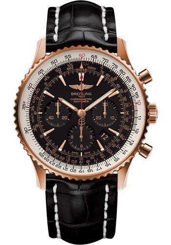 Breitling Navitimer 01 (46 mm) Watch - Red Gold - Black/Gold Dial - Black Croco Strap - Tang Buckle Limited Edition - RB0127E6/BF16/760P/R20BA.1 - Luxury Time NYC
