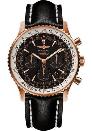 Breitling Navitimer 01 (46 mm) Watch - Red Gold - Black/Gold Dial - Black Leather Strap - Tang Buckle Limited Edition - RB0127E6/BF16/441X/R20BA.1 - Luxury Time NYC