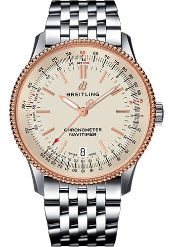 Breitling Navitimer 1 Automatic 38 Watch - Steel and Red Gold Case - Silver Dial - Steel Navitimer Bracelet - U17325211G1A1 - Luxury Time NYC