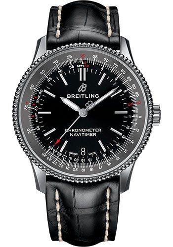 Breitling Navitimer 1 Automatic 38 Watch - Steel Case - Black Dial - Black Croco Strap - A17325241B1P1 - Luxury Time NYC