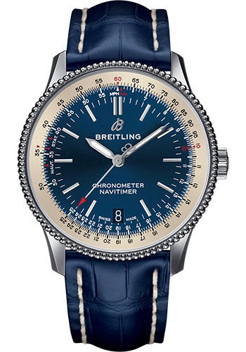 Breitling Navitimer 1 Automatic 38 Watch - Steel Case - Blue Dial - Blue Croco Strap - A17325211C1P1 - Luxury Time NYC